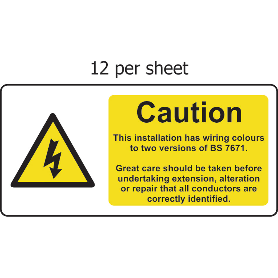Caution - Two Wiring Colours Present - SAV (95 x 45mm, sheet of 12 labels) 
