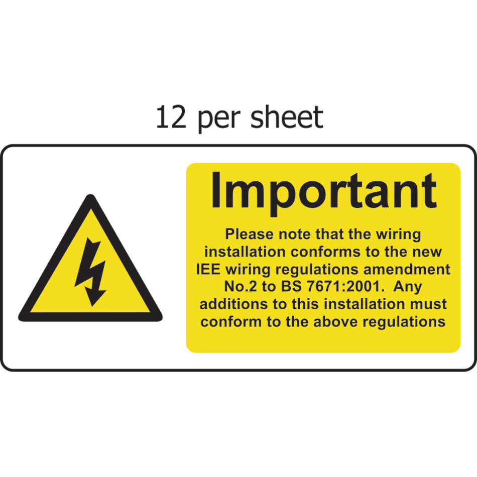Important - Additions Must Comply... - SAV (95 x 45mm, sheet of 12 labels) 