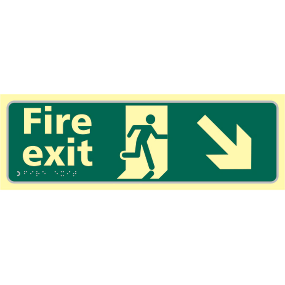 Fire exit man running arrow down/right - TaktylePh (450 x 150mm)