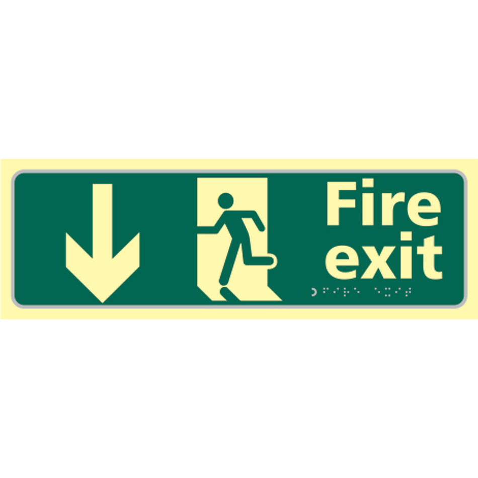 Fire exit man running arrow down - TaktylePh (450 x 150mm)
