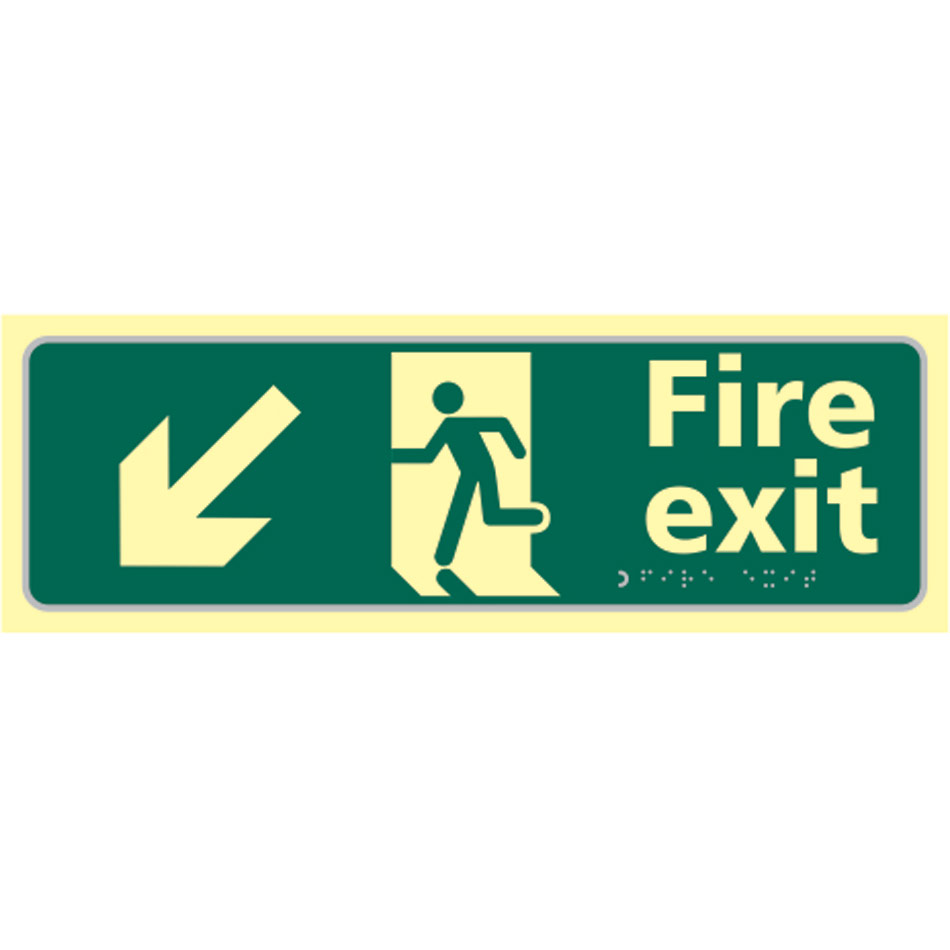 Fire exit man running arrow down/left - TaktylePh (450 x 150mm)
