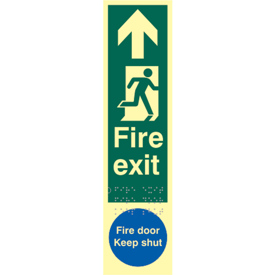 Fire exit man right arrow up / Fire door Keep shut - TaktylePh (75 x 300mm)