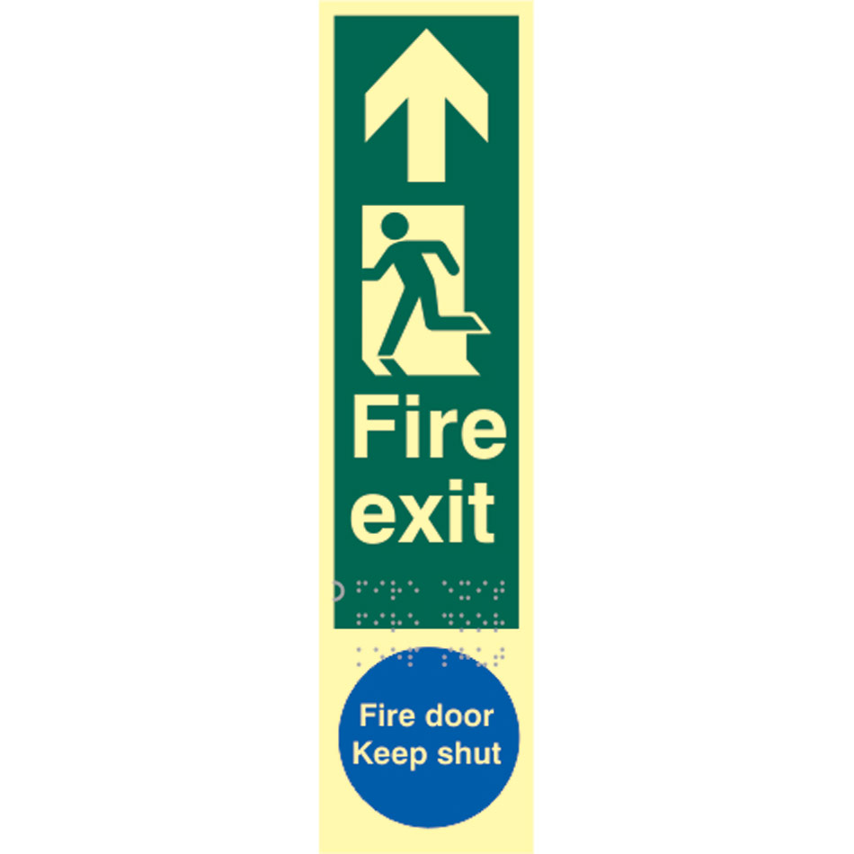 Fire exit man left arrow up / Fire door Keep shut - TaktylePh (75 x 300mm)