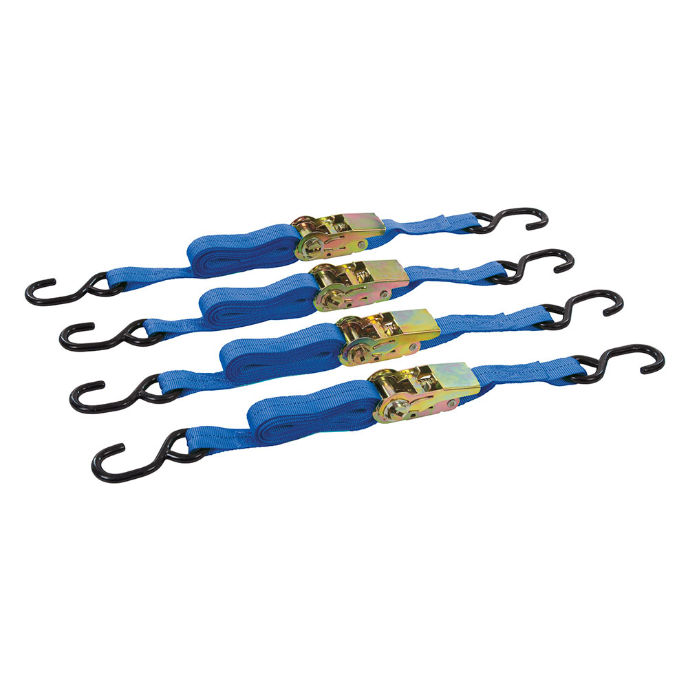 Ratchet Tie Down Strap S-Hook 4m x 25mm 4pk