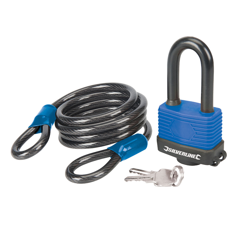Looped Steel Security Cable & Weatherproof Padlock Set 2pce