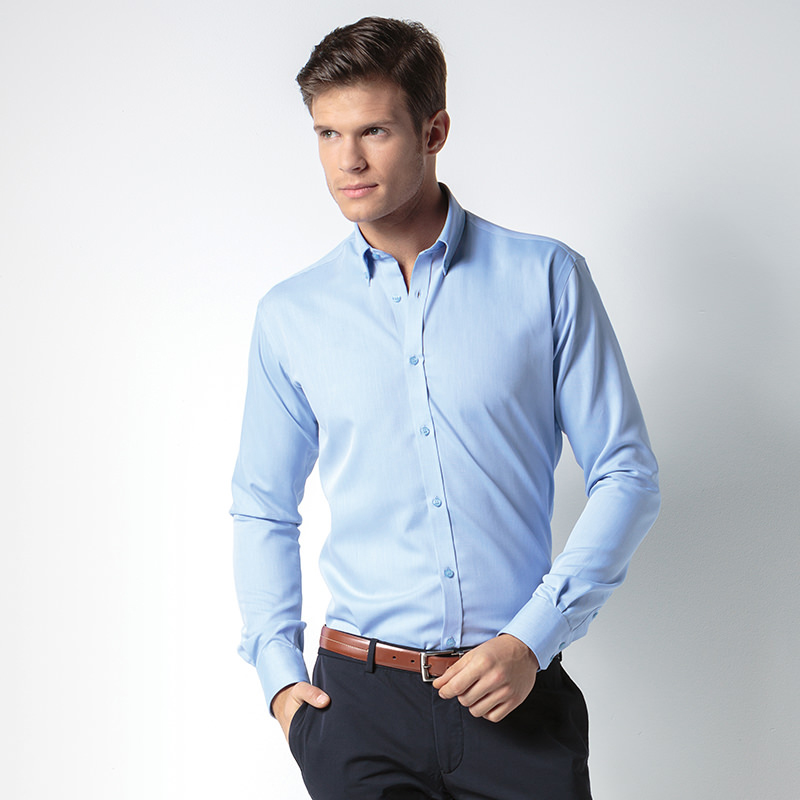 Slim fit non-iron Oxford twill shirt long sleeve Light Blue 14