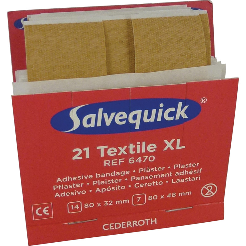 Salvequick Non-Sterile Textile XL Plaster, 6x Refills (126 Plasters)