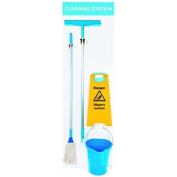 Blue Shadow Board Stocked (Mop, bucket, squeegee and floor stand)