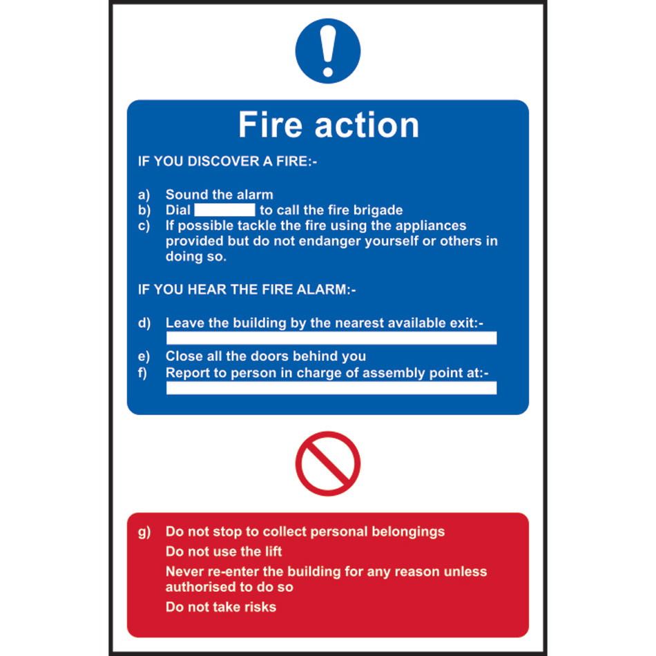Fire action procedure - SAV (400 x 600mm)
