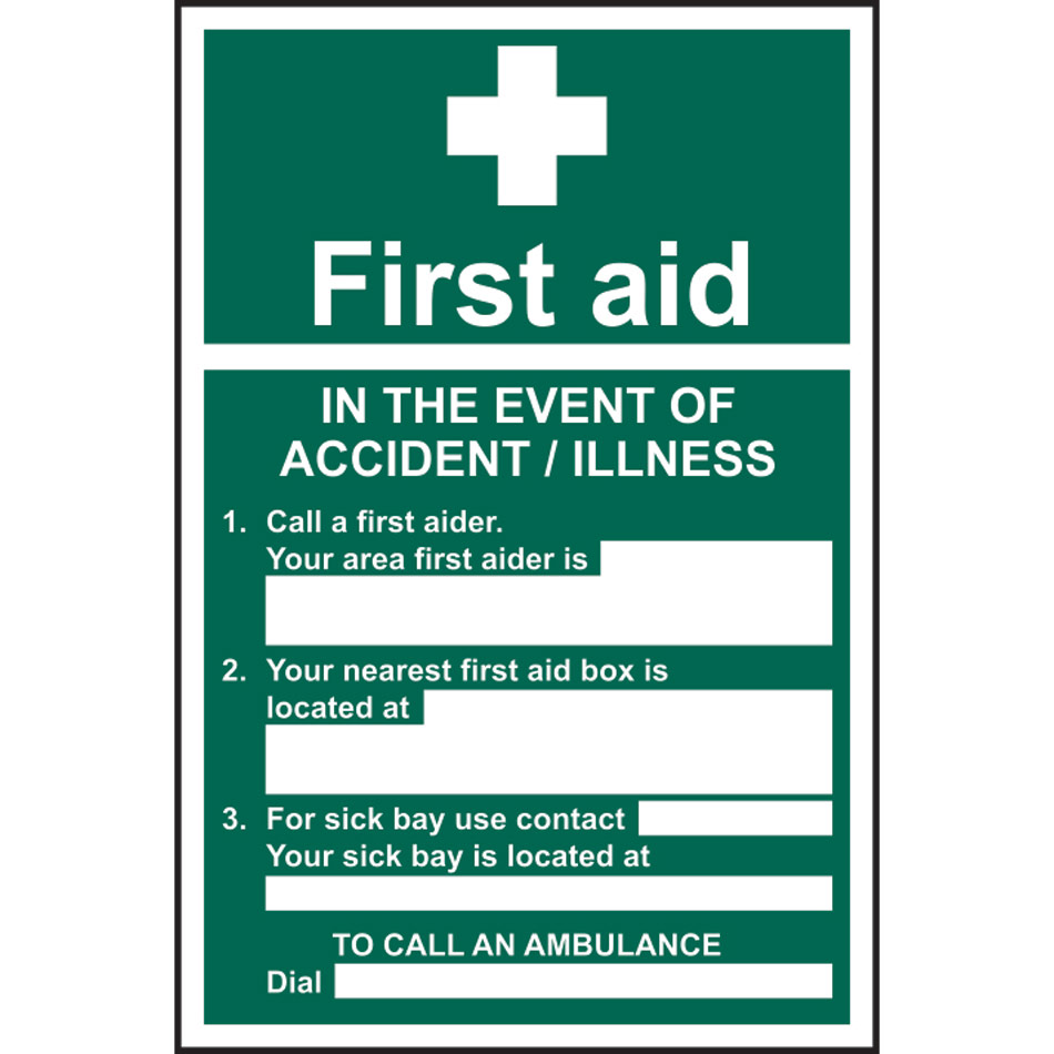 First aid In the event of an accident - RPVC (200 x 300mm)