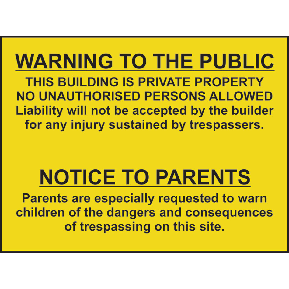 WARNING TO THE PUBLIC AND PARENTS - SAV (600 x 450mm)