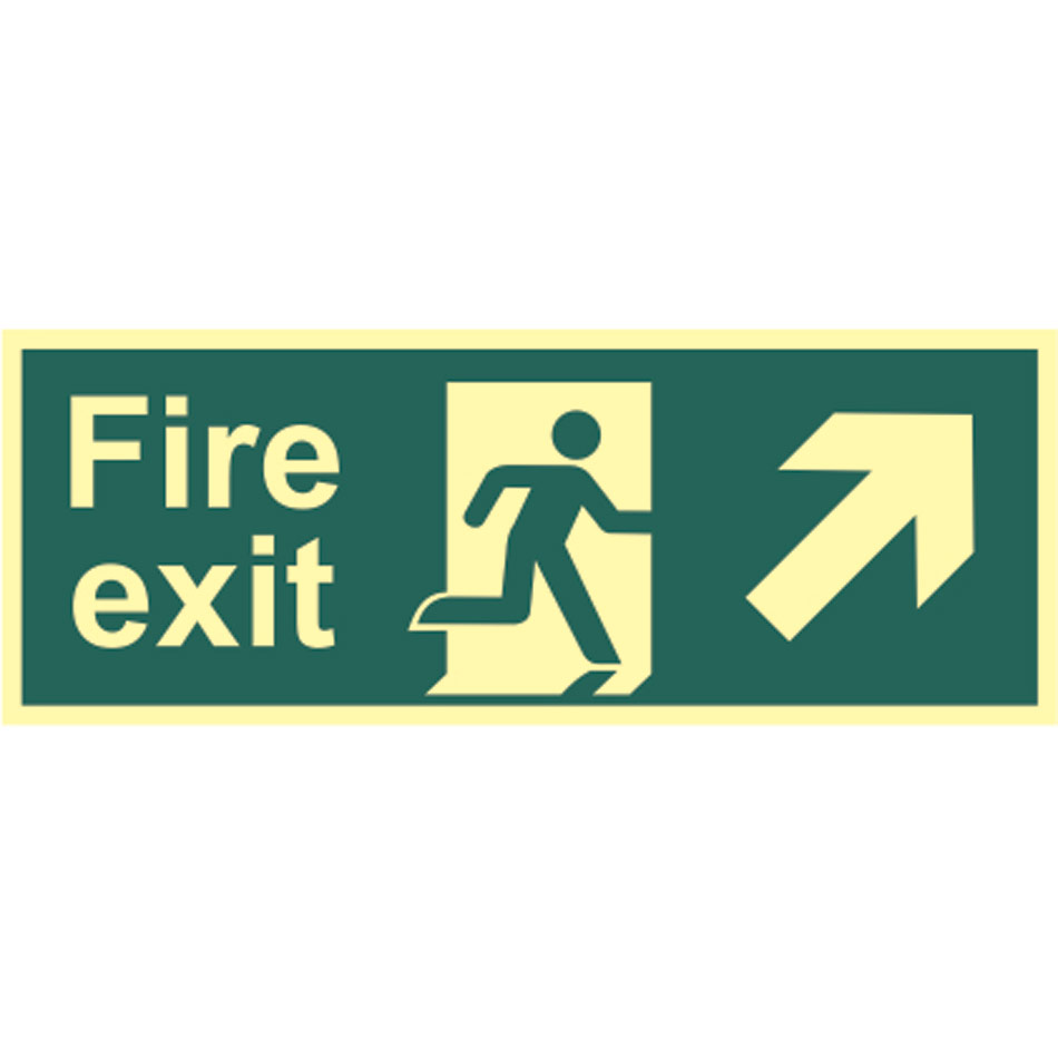 Fire exit (Man arrow up/right) - Photolum. (400 x 150mm)