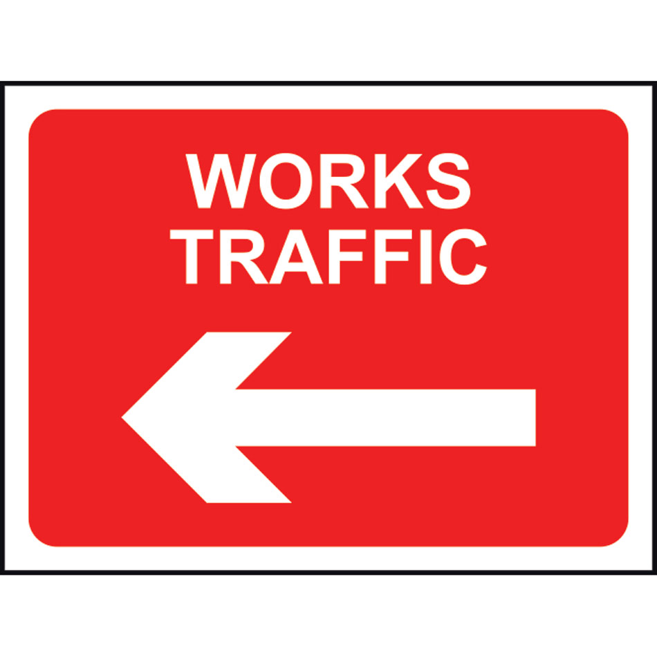 600 x 450mm  Temporary Sign - Works traffic (arrow left)