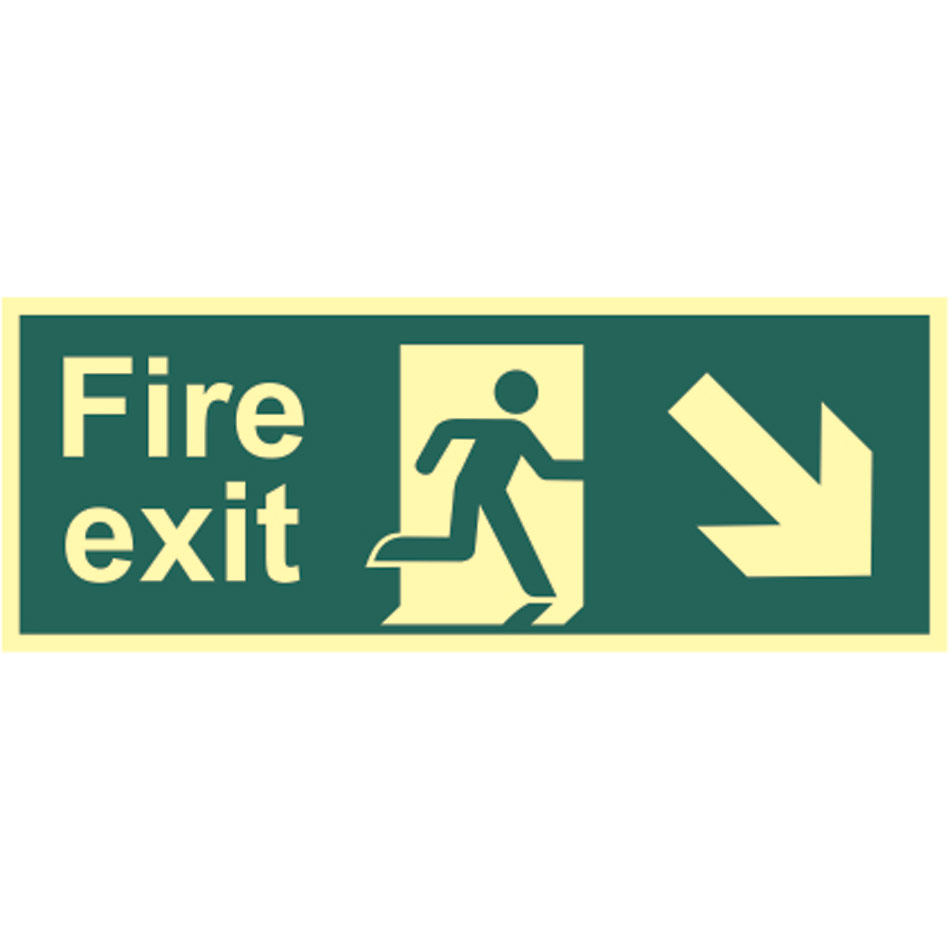 Fire Exit Arrow Down/Right - Photoluminescent (400 x 150mm)