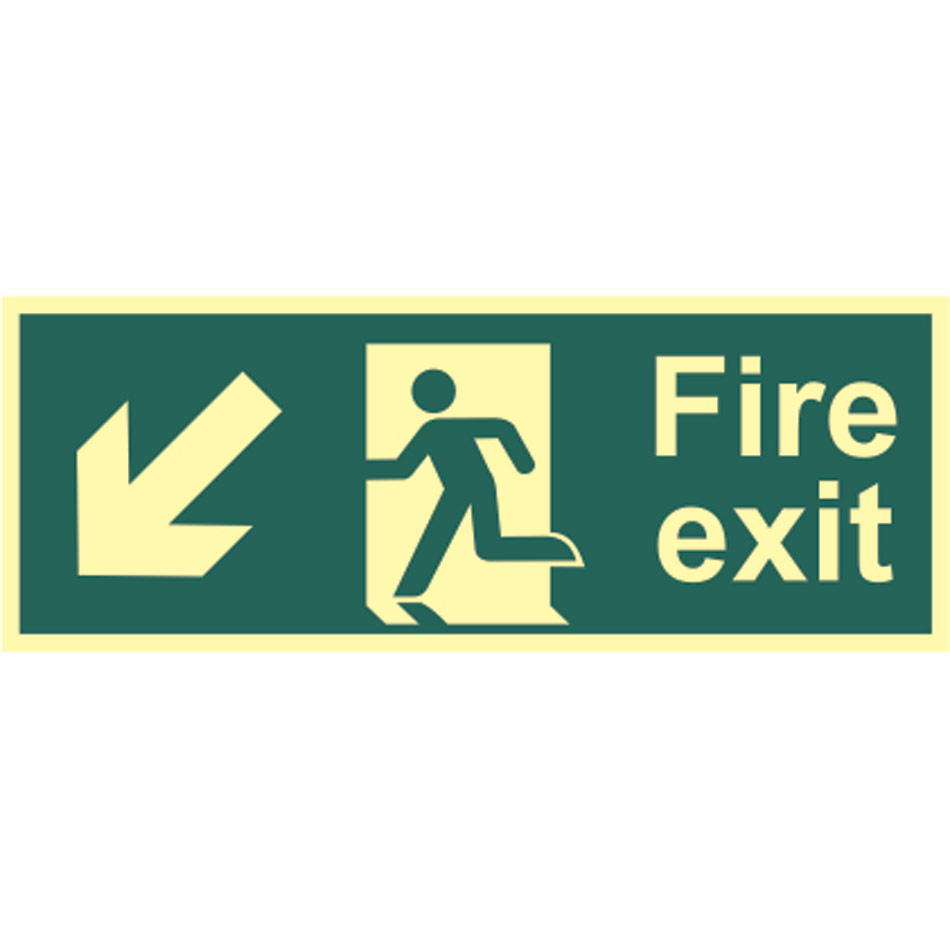 Fire Exit Arrow Down/Left - Photoluminescent (400 x 150mm)