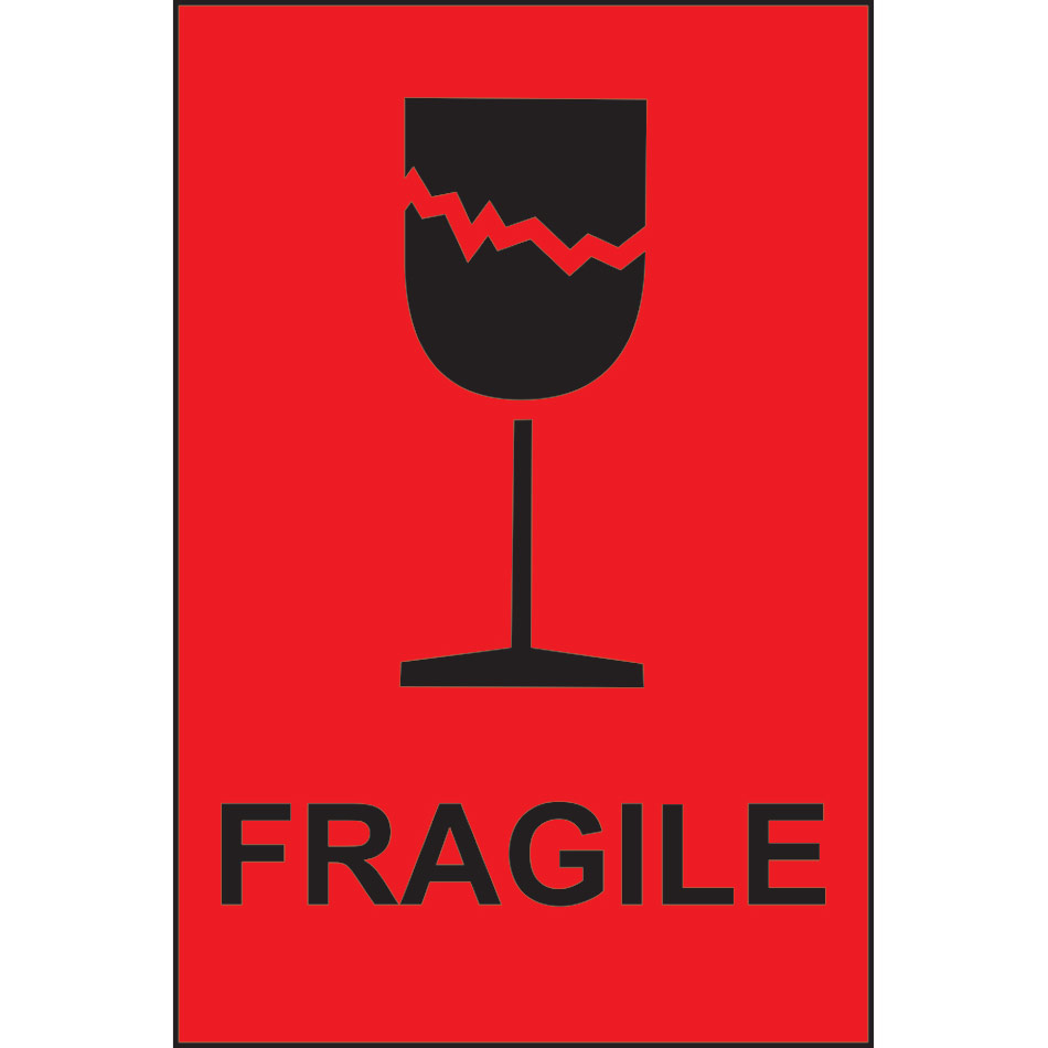 Fragile - Paper Packaging Labels (100 x 150mm Roll of 1000)