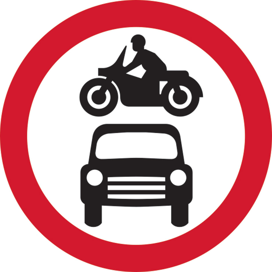 600mm dia. Dibond 'Motor Vehicles Prohibited' Road Sign (without channel)