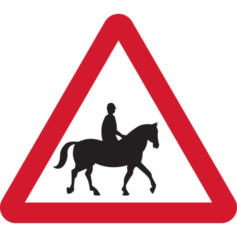 600mm tri. Dibond 'Accompained horses or ponies likely ahead' Road Sign (without channel)