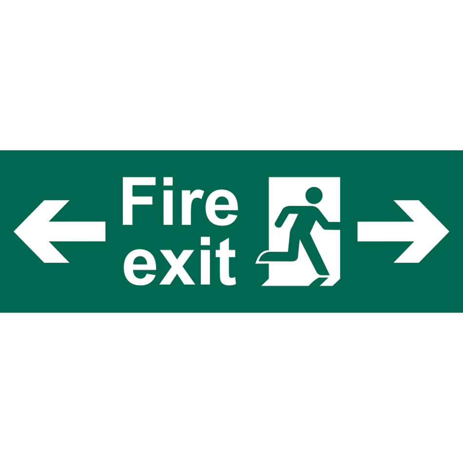 Fire exit running man arrows left & right - FMX D/SIDED (450 x 150mm)