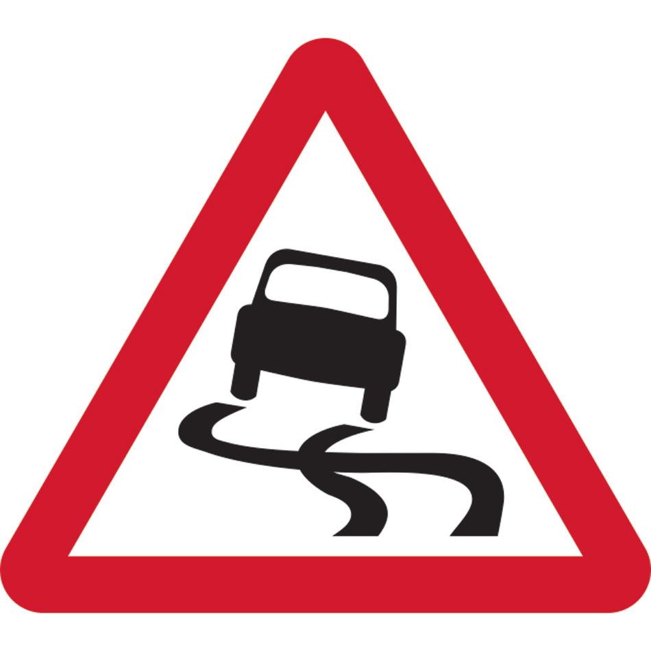 600mm tri. Temporary Sign - Slippery Road Surface 