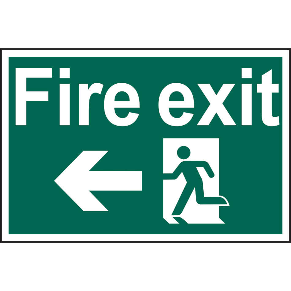 Fire exit running man arrow left - PVC (300 x 200mm)