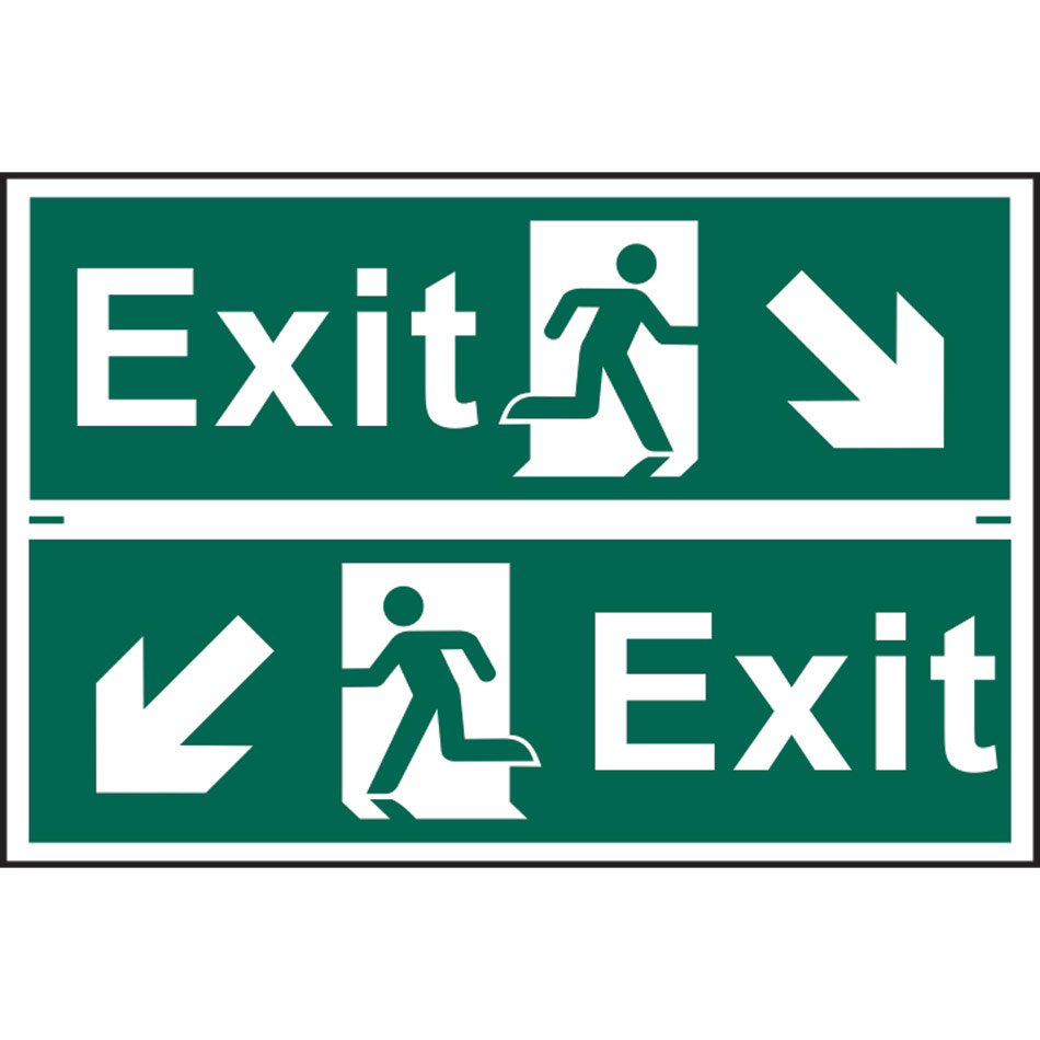 Exit man running arrow diagonally down left/right - PVC (300 x 200mm) 