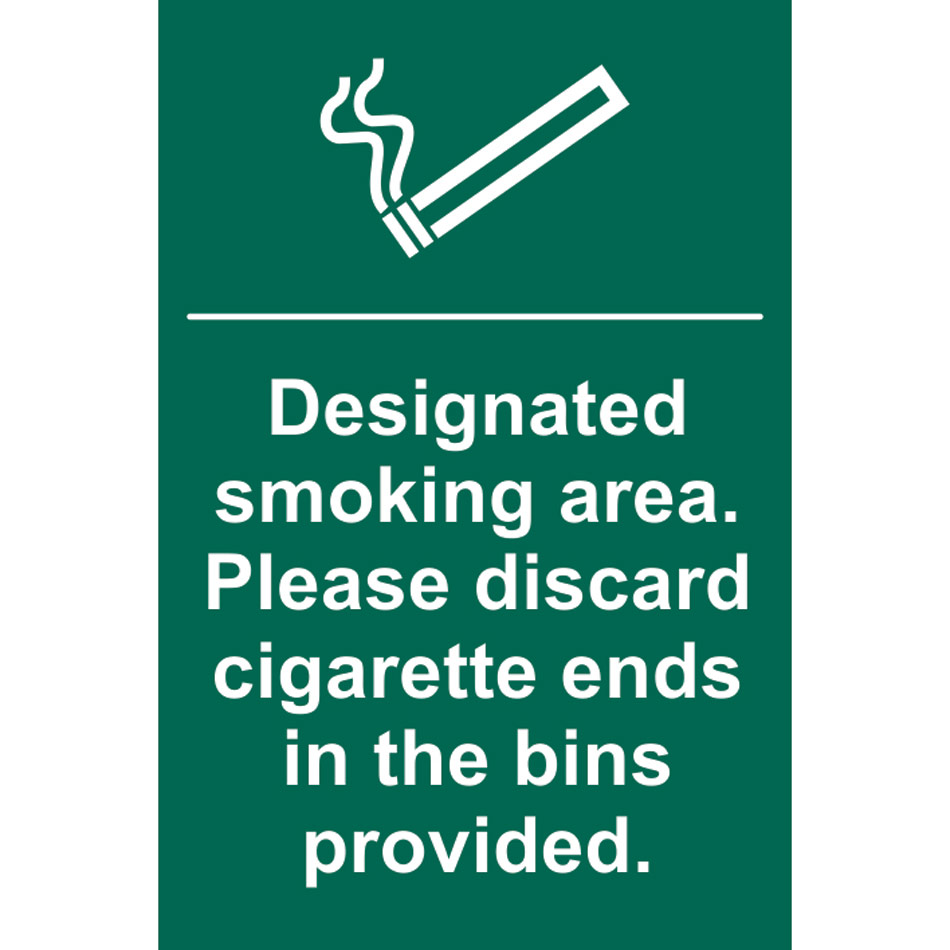 Designated smoking area. Please discard cigarette ends… - PVC (200 x 300mm)