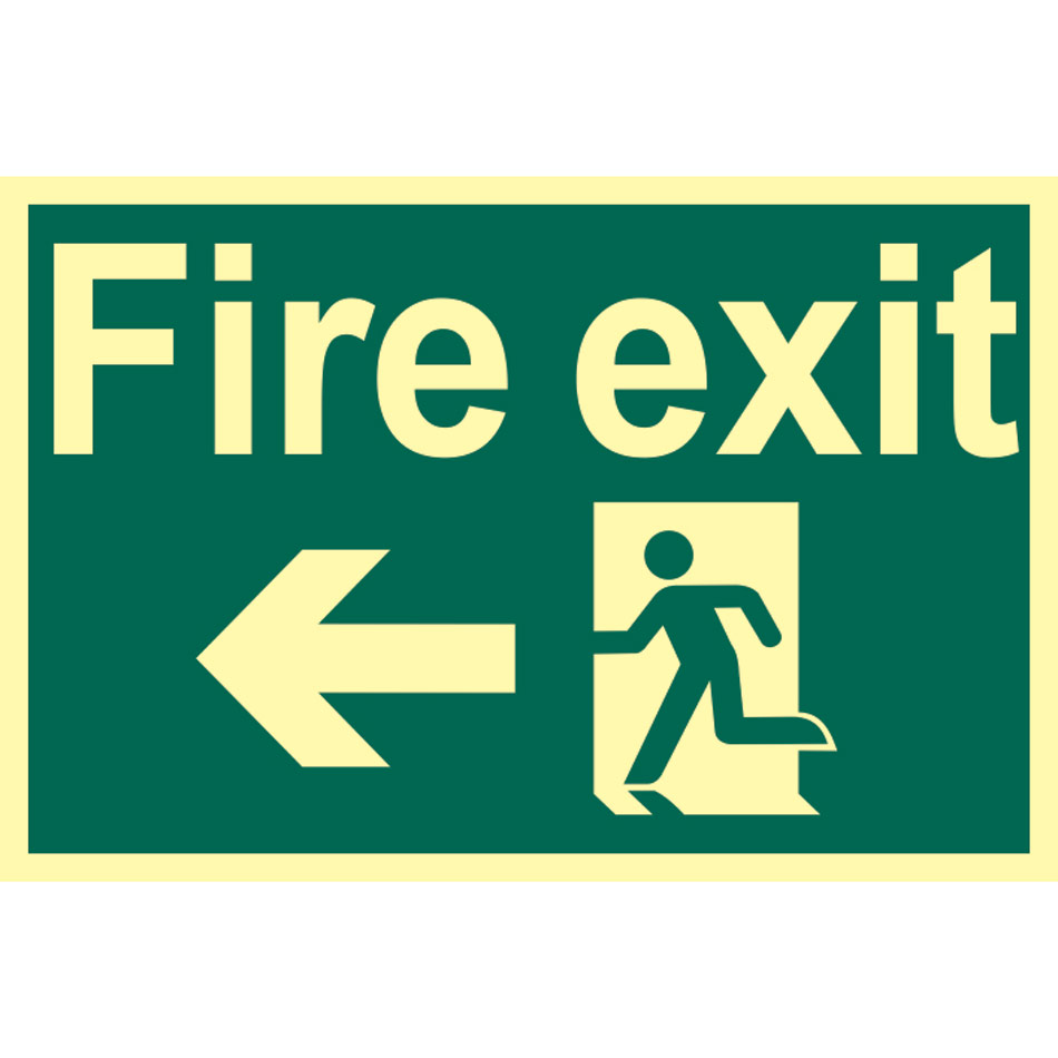 Fire exit running man arrow left- PHS (300 x 200mm)