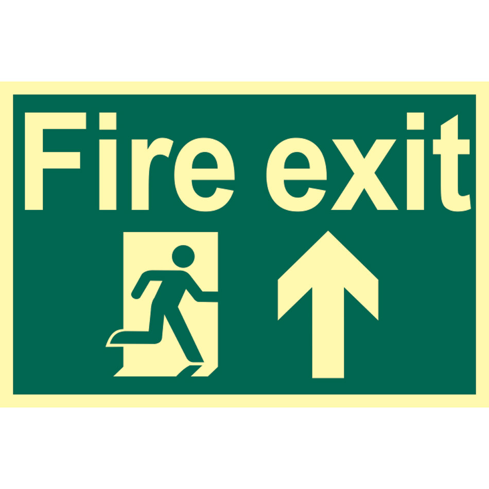 Fire exit running man arrow up - PHS (300 x 200mm)
