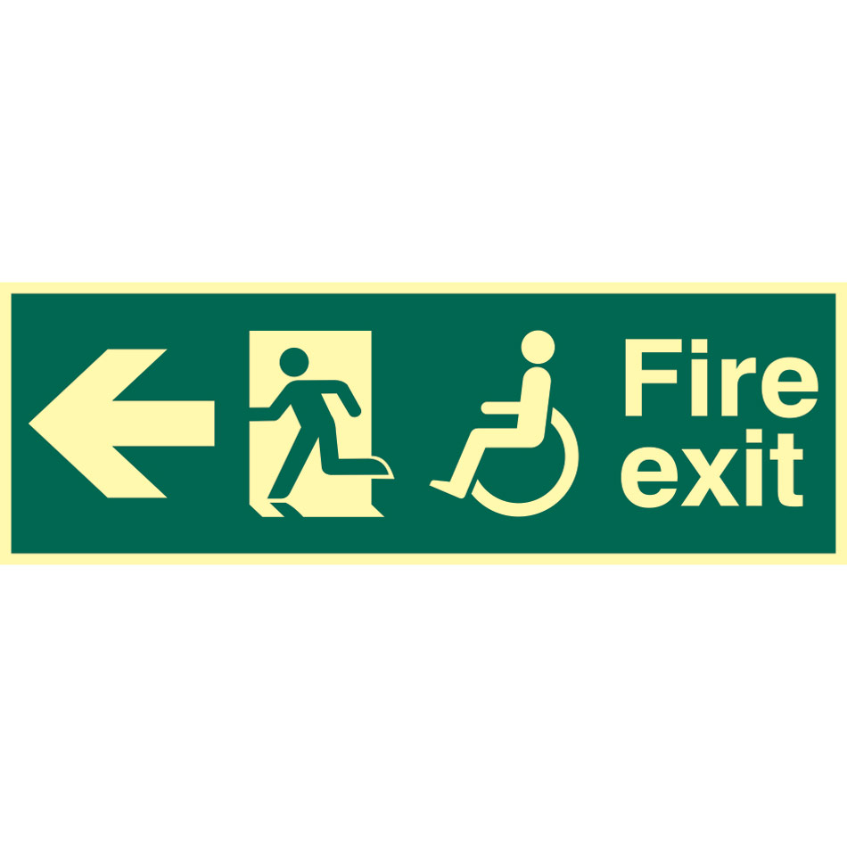 Disabled fire exit man running arrow left - PHS (450 x 150mm)