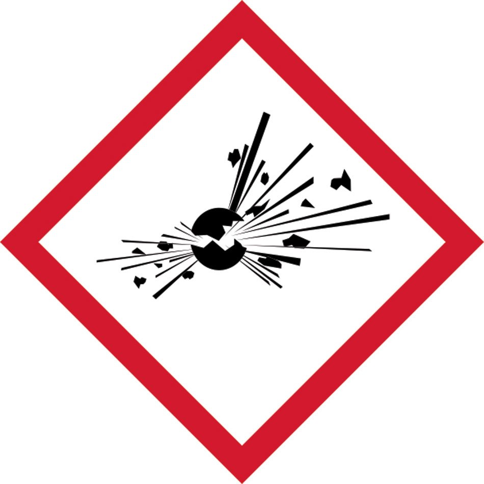 GHS explosive symbol - SAV (50 x 50mm) Pack of 10 