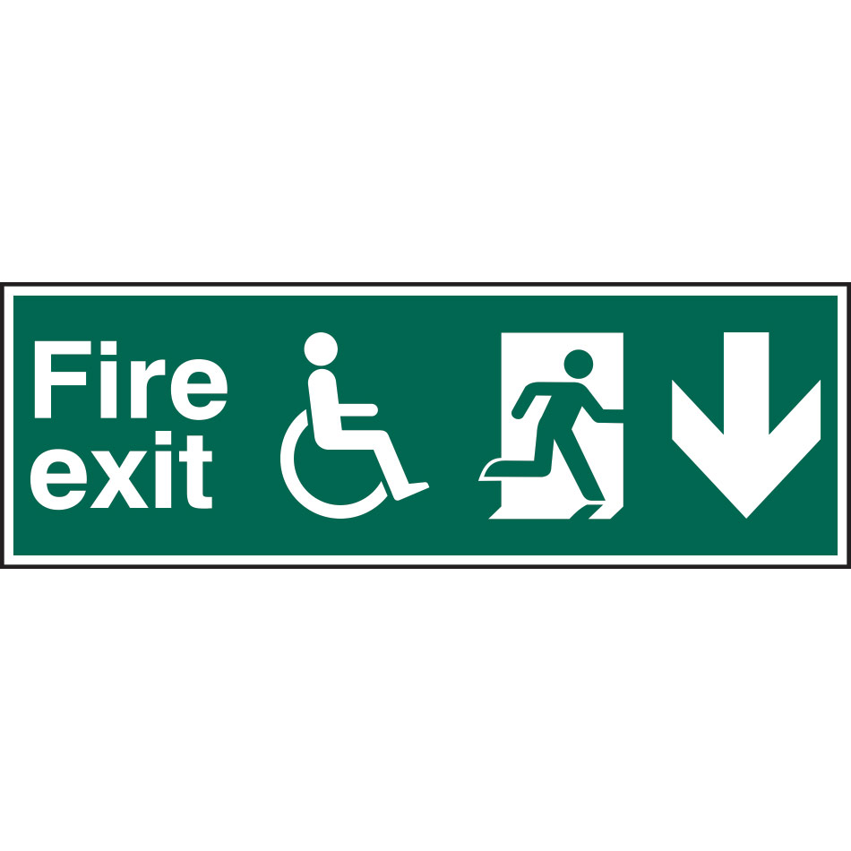 Disabled fire exit man running arrow down - PVC (450 x 150mm)