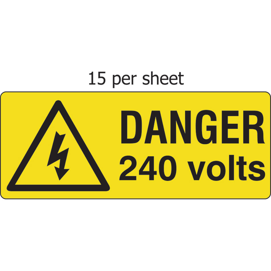 Danger 240 volts  - SAV (96 x 38mm, sheet of 15 labels)  