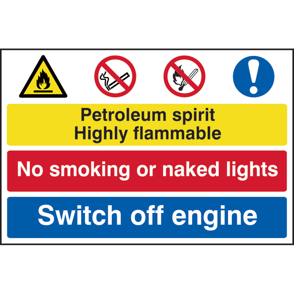 Petroleum spirit / No smoking / Switch off engine - PVC (600 x 400mm)