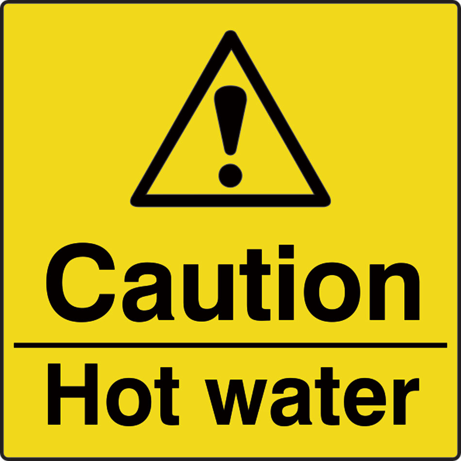 Caution hot water - Labels (50 x 50mm Roll of 250)