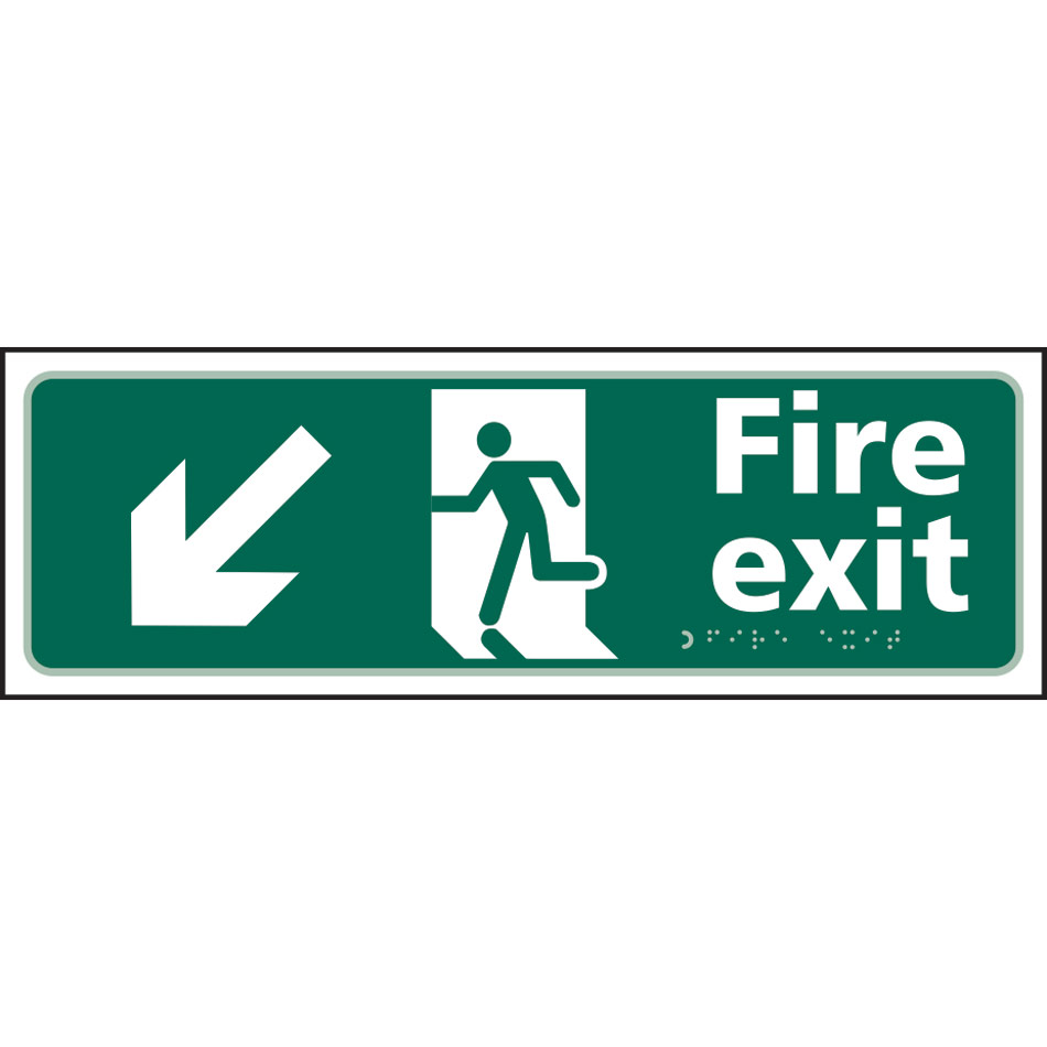 Fire exit man running arrow down/left - Taktyle (450 x 150mm)