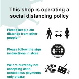 This shop is operating a social distancing policy B (300 x 400mm)
